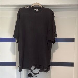Balenciaga Charcoal Distressed Short Sleeve Tee